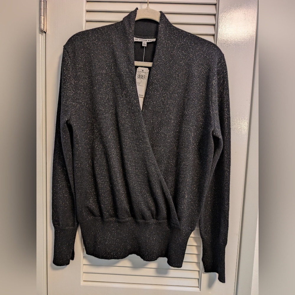 Black Cashmere Metallic Crossover Sweater Sz L